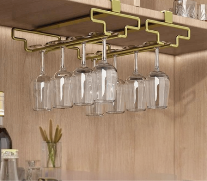 Cuisine Étagères WineGlass Support deux supports or