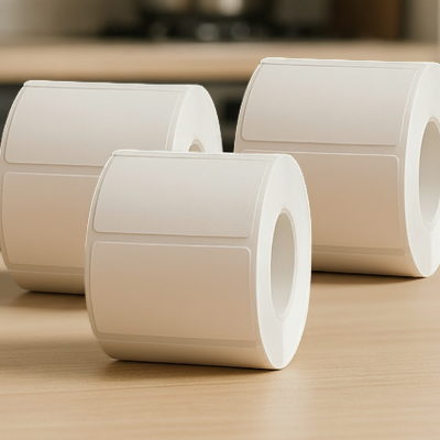 3 rouleaux pour l'imprimante thermique posées sur la table