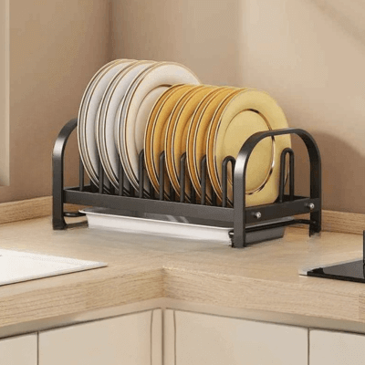 Égouttoir Vaisselle avec assiettes noir