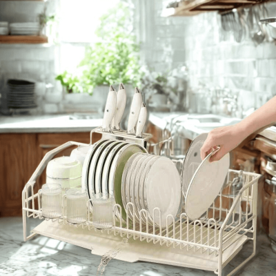 Egouttoir vaisselle avec couteaux