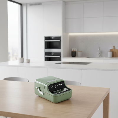 Etiqueteuse dans une cuisine 